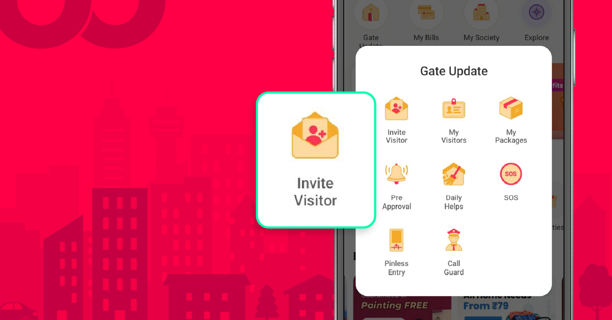 Invite Guest using NoBrokerHood Mobile App