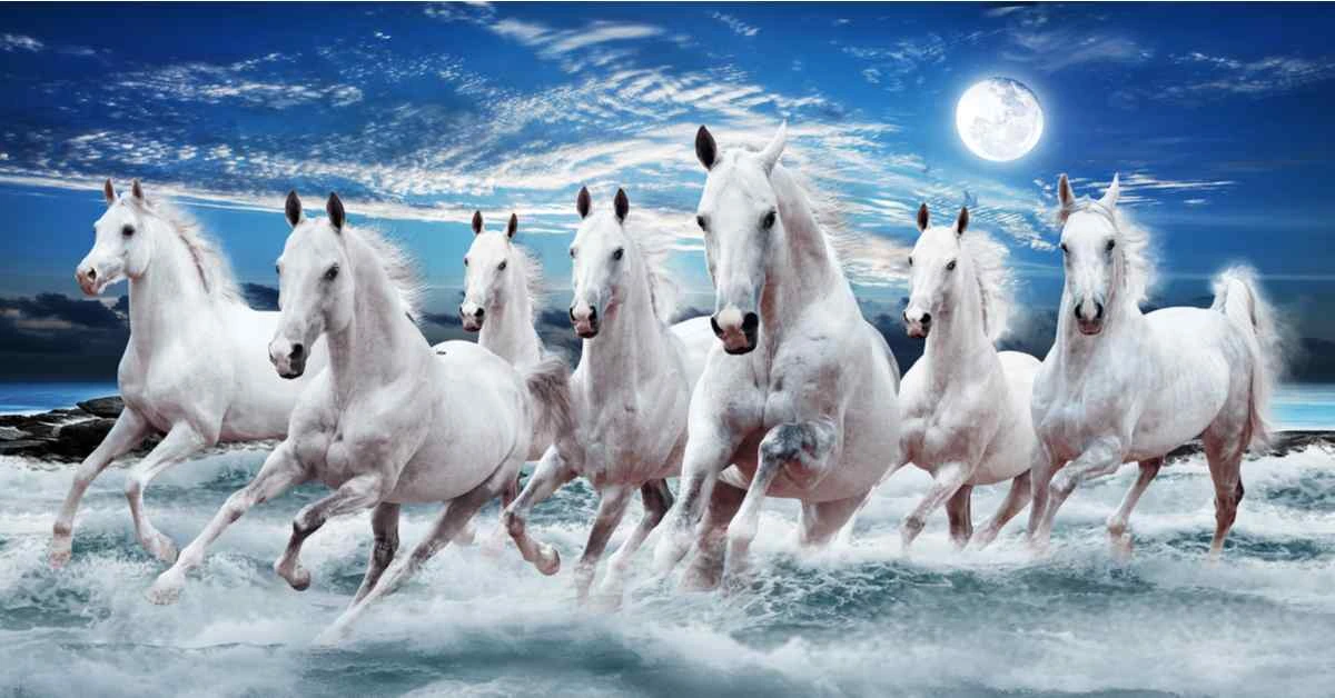 7 running horses painting symbolizes of success and prosperity.